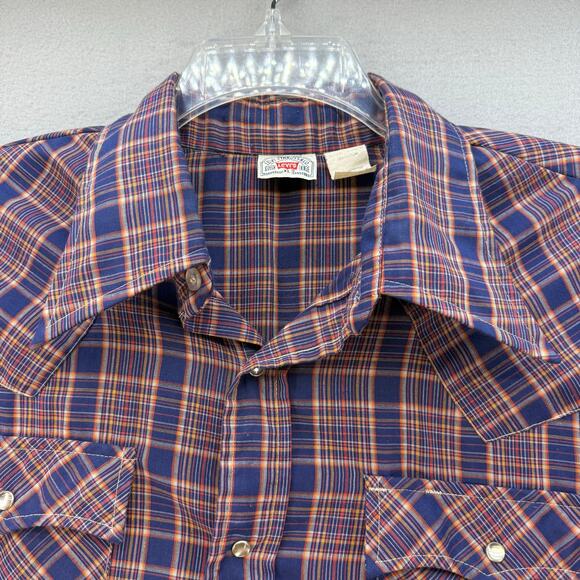 Levi Strauss & Co Shirt Men's XL Red Blue Plaid Western Cut Pearl Snaps Vintage - Picture 3 of 10